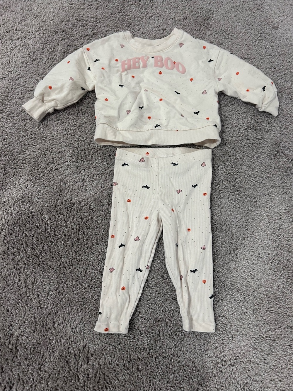 Carter's Cream Matching Set with Pink "HEY BOO" Lettering and Halloween Motifs